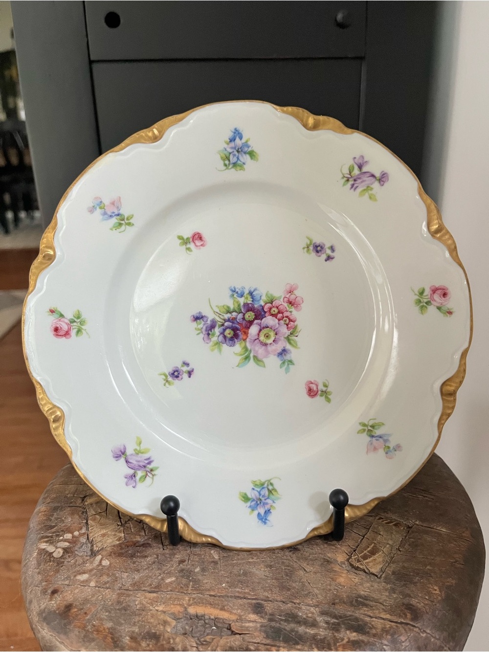 Vintage Warwick China Floral 7.75” Plate Gold Scalloped Edge